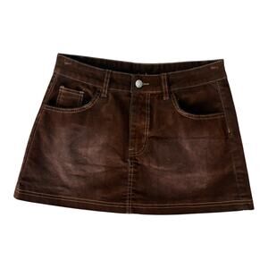 Aiirz Velvet Mini A-Line Skirt Faded Brown S Logo Western Y2K 90s Indie Grunge